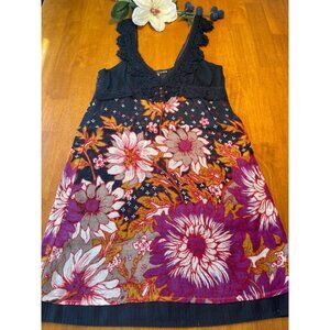 Free People Floral Lace-Trimmed Sleeveless Dress Vibrant Print Cottagecore